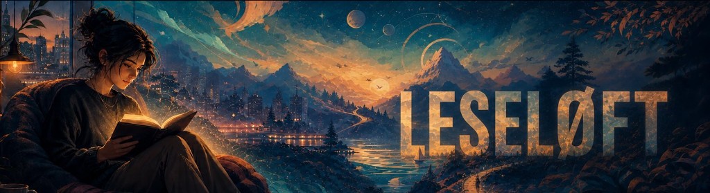 Leseløft – en leser med glødende bok foran et eventyrlig landskap